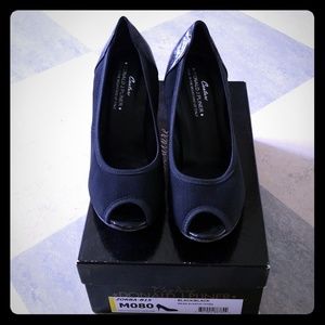 Donald J Pliner black open toe pumps